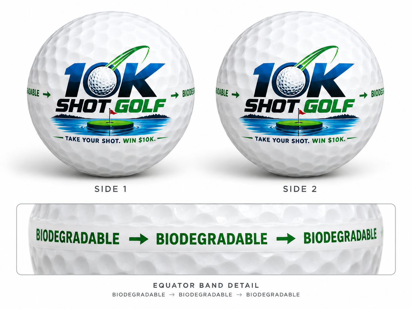 10K Shot Golf biodegradable branded golf ball design